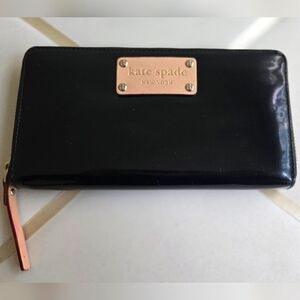 Kate Spade Neda Henry Street Patent Leather Zipper Accordion Wallet Black